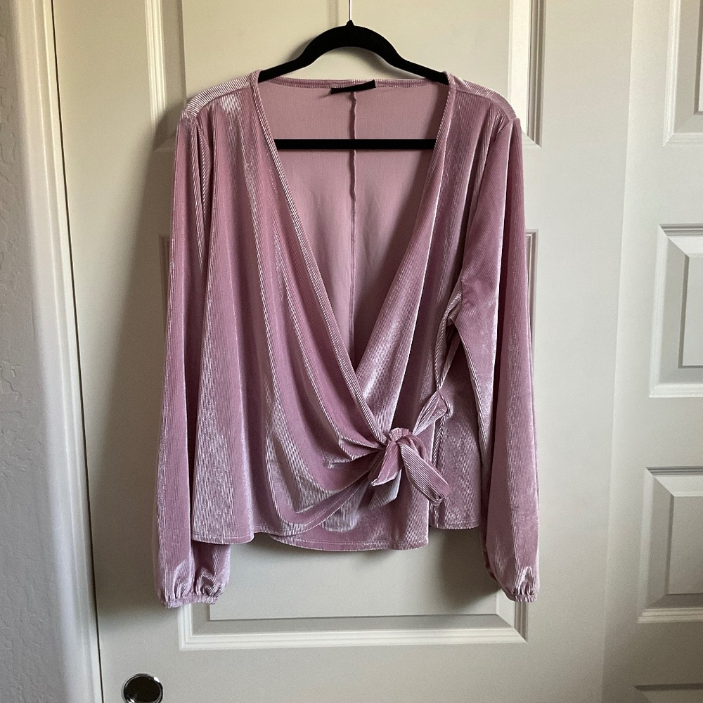 Lane Bryant Ribbed Velour Pink Wrap Long Sleeve Blouse - Size 22/24